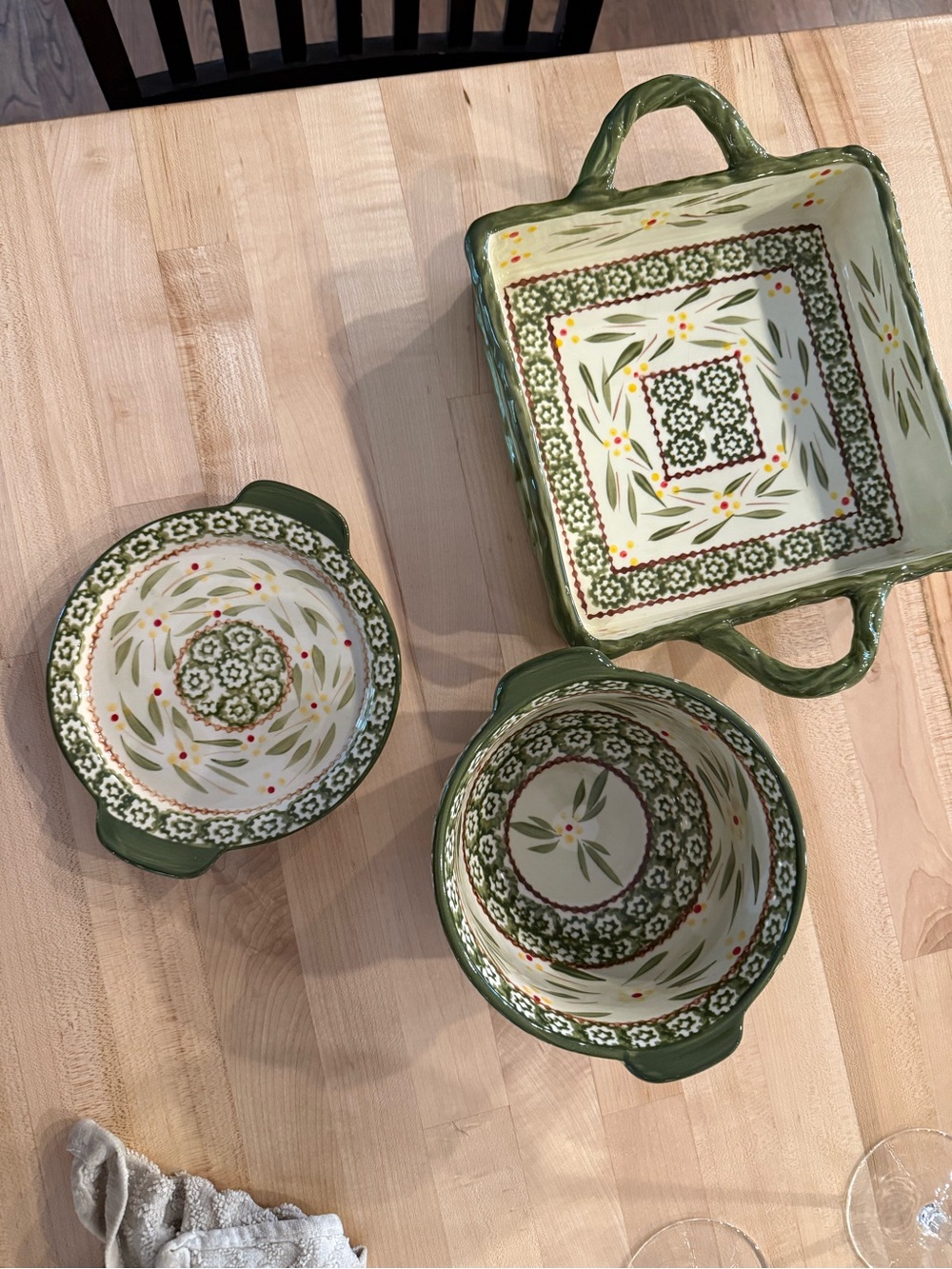 Temptations Green and Cream Floral Serveware Set. Great for entertaining.